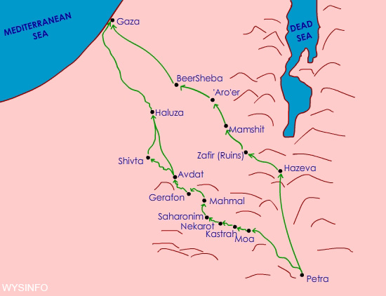 Map of Perfume Trade Route from Petra to Gaza