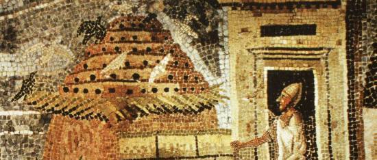 First century BCE Roman Mosaic of Scene with Egyptian Columbarium for Breeding Pigeons