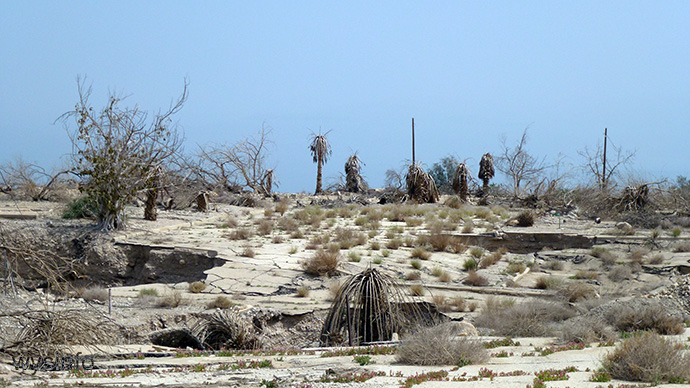 Land deterioration beside Ein Gedi along the shore of the Dead Sea