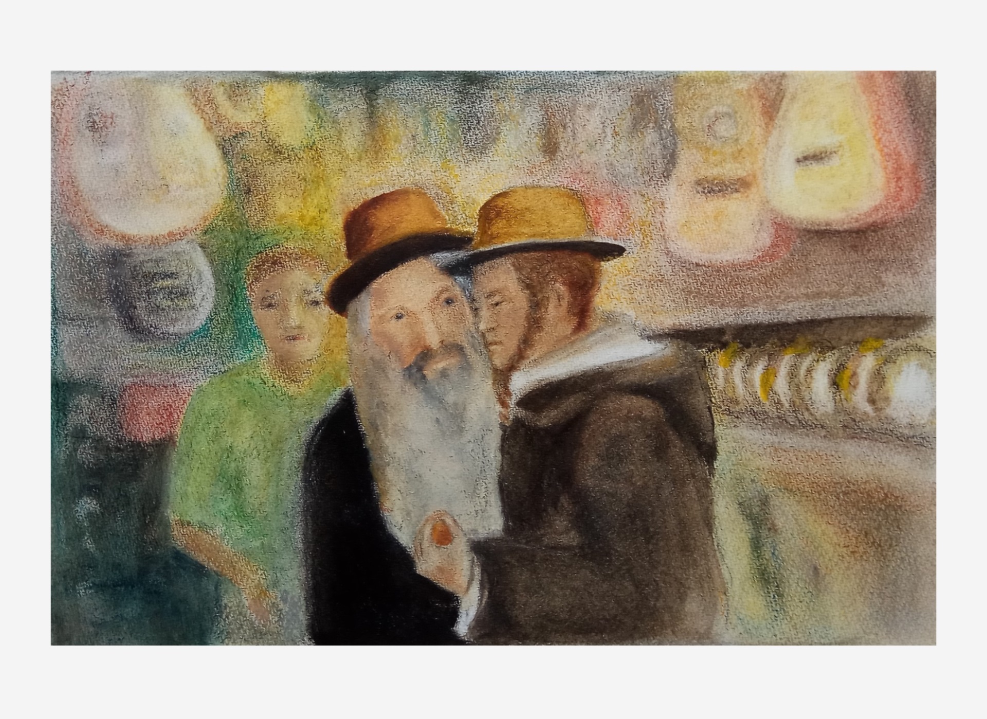 Father and Son in Jerusalem Market - Painting