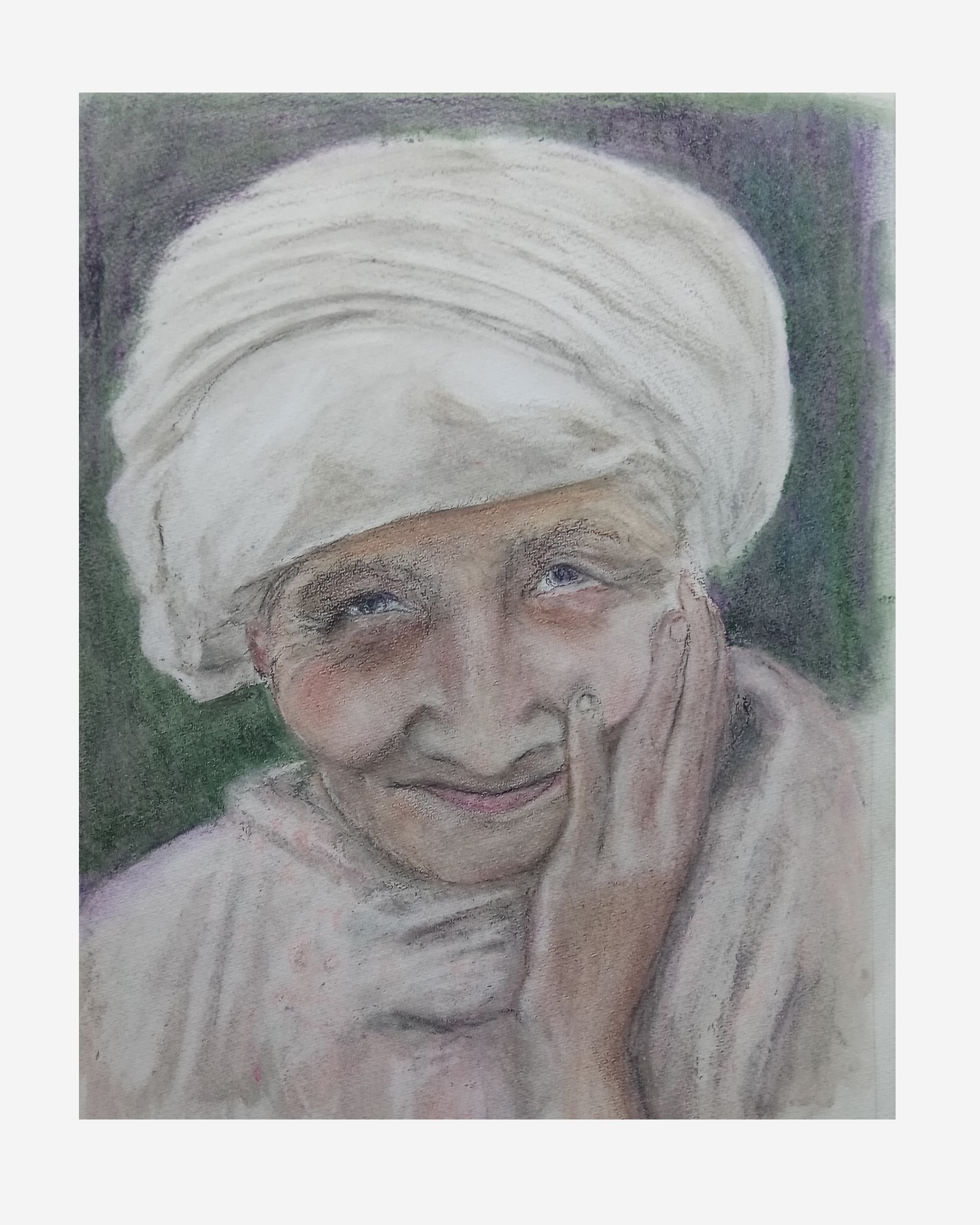 Face of an Old Woman - Oil Pastel